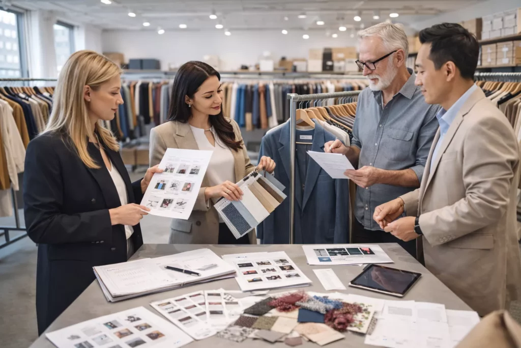 A Fashion wholesale showroom with buyers